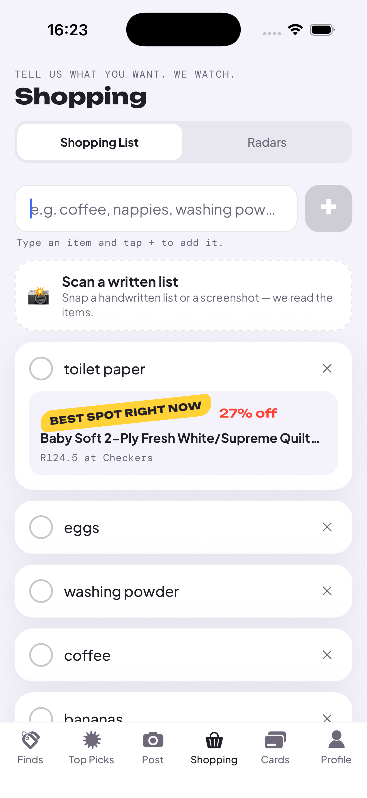 The Savings Edit shopping list catching a live special